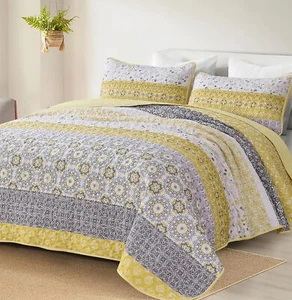 WONGS Queen/King 3-Pcs Boho Quilt Set - Bohemian Patchwork Microfiber Coverlet - Picture 1 of 108