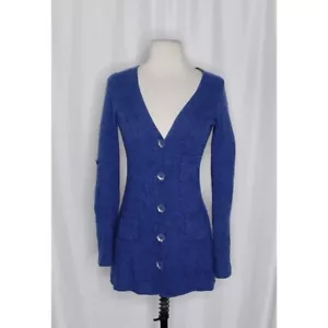 Anthropologie MOTH Cashmere Blue Cardigan Sweater Floral Buttons X-Small - Picture 1 of 10
