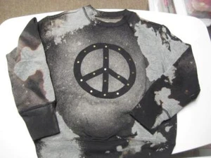 Handmade Bleached Sweatshirt With Studded Peace Sign Girls size M - Picture 1 of 6