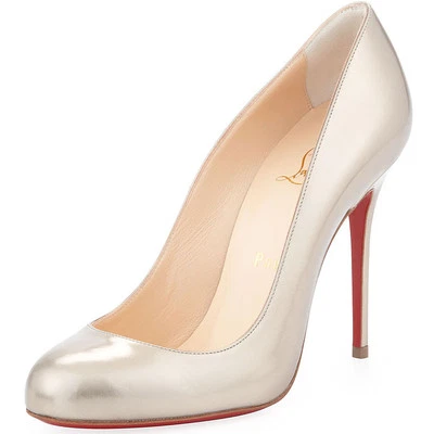 100% AUTÉNTICO NUEVO MUJER LOUBOUTIN FIFI 100 BEIGE/DORADO ZAPATOS DE SALÓN/TACONES EE. UU. 11 Foto 1 de 4