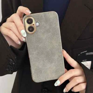 Custodia telefono struttura pelle placcata per iPhone 16 15 14 13 12 Pro Max Plus - Foto 1 di 22