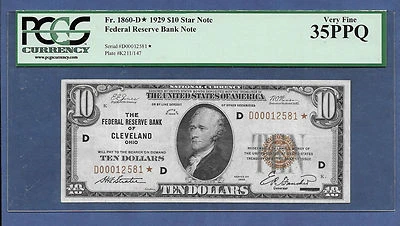 1929 $10 FRBN "CLEVELAND" ♚♚STAR♚♚ ♚♚STAR♚♚  PCGS VERY FINE 35 PPQ VERY PRETTY!! - Image 1 of 2