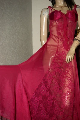 Langes Negligee Nachtkleid PINK Tüll - Volant Spitze Gr. S - Bild 1 von 4