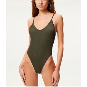GOOD AMERICAN Always Fits One Piece Swimsuit Crinkle Rib Knit Size 1/2 NWT Sexy - Picture 1 of 15