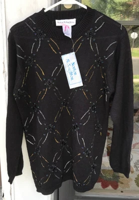 Norton McNaughton sz S бисером черный длинным рукавом свитер с Ярлыками $60 украшенный D - Изображение 1 из 4