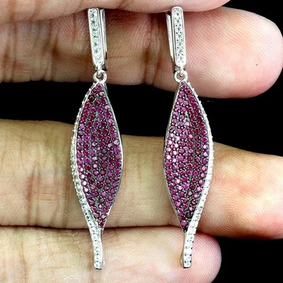 Pendientes de plata de ley 925 rubí Myanmar redondo corte diamante topacio piedras preciosas Foto 1 de 4