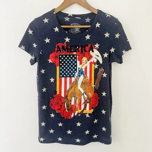 Camiseta Top Rodeo Quincy America Vaquera Bandera Manga Corta Estrellas Talla S - Imagen 1 de 4