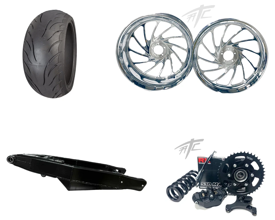 240 STEALTH FAT TIRE KIT CHROME TURBO WHEELS 01-08 SUZUKI GSXR 1000 - Image 1 of 1