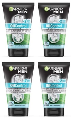 4 x Garnier Men Oil Control Icy Scrub Anti Blackheads Face Wash Cool Feel 100ml - Image 1 of 4