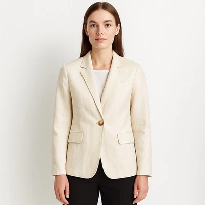 J. Crew Regent Blazer Jacket Metallic Linen Blend Career Ivory Cream Size 10 P - Image 1 of 4