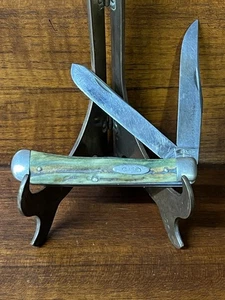 1940-64 CASE XX 5254 TRAPPER 2 Blade Green Bone Pocket Knife Estate knife - Picture 1 of 16