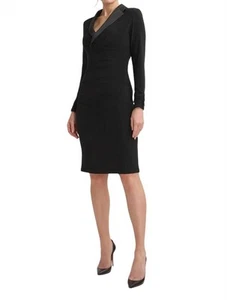 Adrianna Papell Jersey und Satin kurzes Etuikleid Smoking Gr. 12 - Bild 1 von 3