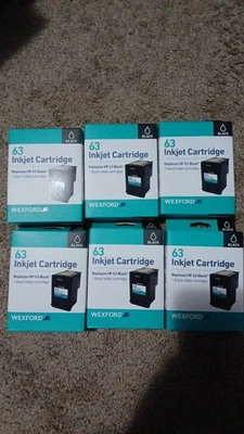 Lote de 5 cartuchos de impresora de inyección de tinta negros Wexford 63 nuevos sellados Foto 1 de 2
