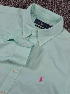 Camisa Ralph Lauren Para Hombre Mediana Peso Pluma Sarga Manga Larga Botón Azul - Imagen 1 de 9