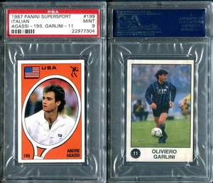 PSA 9 1987 Panini Supersport Italian Sticker 199 Andre Agassi RC POP20 Only One↑ - Picture 1 of 3