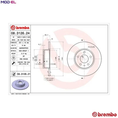2x BRAKE DISC 08.3126.21 FOR ALFA ROMEO LANCIA THEMA DELTA/� AR32310 2.0L 4cyl - Image 1 of 4