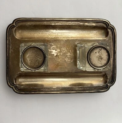 Tintero antiguo Tiffany Mappin & Webb de plata esterlina maciza y soporte de tinta de escritorio Foto 1 de 4