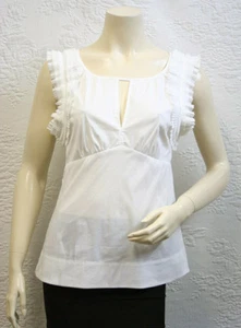 $138 BCBG WHITE (SLP1F176) PLEATED TRIM SLEEVELESS COTTON TOP NWT S - Picture 1 of 2