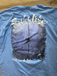 T-shirt uomo Salt Life linea gancio e affondatore tasca petto blu manica corta grande - Foto 1 di 9
