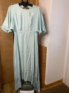 Sister Jane Earl Grey Blue Midi Dress with Frill Sleeve & Open Back (Size L+) - Picture 1 of 14