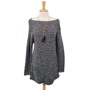 Vince Camuto Boat Neck Tunic Sweater Womens Size M Long Sleeve Black White - Picture 1 of 11