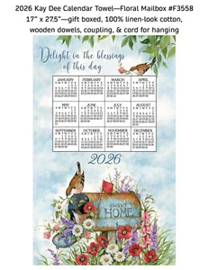 KAY DEE DESIGNS 2026 Toalla Calendario "Buzón Floral"~17"x27.5"~100% Algodón~F3558 - Imagen 1 de 2