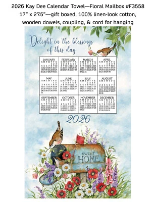 KAY DEE DESIGNS 2026 Calendar Towel "Floral Mailbox"~17"x27.5"~100% Cotton~F3558 - Image 1 of 2