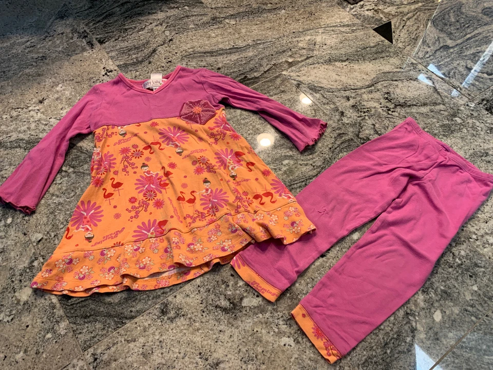 Bebé Lulu 4 4t Flamenco Asiático Tropical Vestido Legging Conjunto Conjunto Conjunto Conjunto Foto 1 de 4