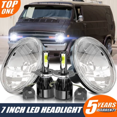 Newest fit for Dodge 1971-1978 B100 B200 B300 Van Pair 7" Round LED Headlights - Image 1 of 4