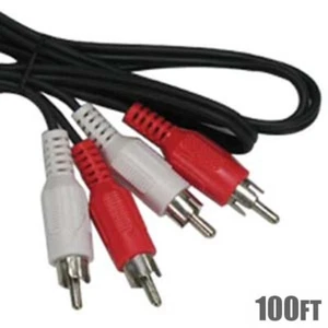 100FT 2 RCA Male to Male Dual Stereo Audio Cable Cord Nickel Plated HDTV DVD PC - Picture 1 of 1