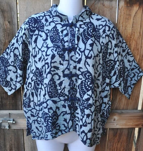 ART TO WEAR LAGENLOOK INDIGO BUTTERFLY CROP BUTTON JACKET TOP BY PEACOCK WAYS,OS - Picture 1 of 5