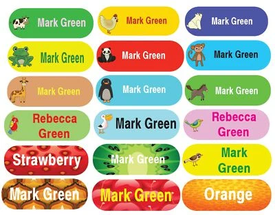 Etiquetas de nombre de ropa personalizadas para campamento, universidad, fondo de animales escolares Foto 1 de 4