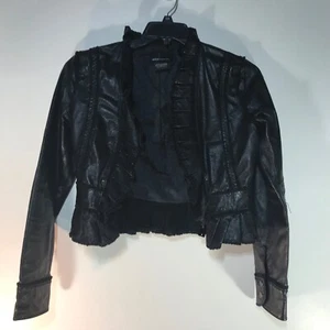 Chaqueta con volantes recortados de cuero genuino negra Moda International para mujer talla S - Imagen 1 de 5