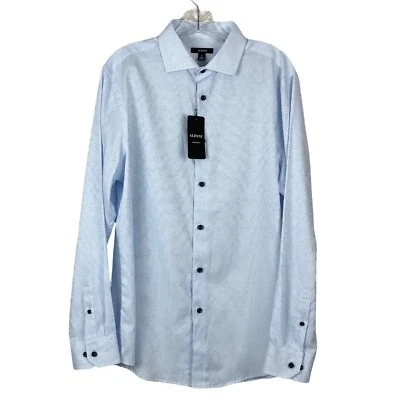 Camisa de Vestir Alfani Para Hombres Mediana Algodón Calce Relajado Estampado Medallón Blanco Azul CBO Foto 1 de 4
