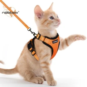 rabbitgoo Cat Harness and Lead Escape Proof Adjustable Reflective Vest Orange - Picture 1 of 10
