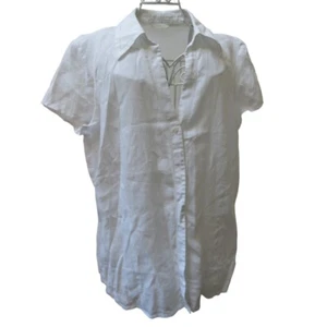 Marks & Spencer Pure Linen Ladies Blouse Top Size 20 White Short Sleeves Collar - Picture 1 of 2