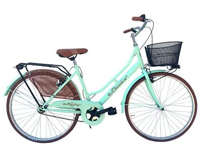 Bicicletta Donna Passeggio Misura 26 Bici Da Città Con Cestino Verde Mar - Immagine 1 di 4