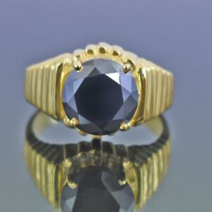 Certified 6ct Black Diamond Solitaire Men Gold Plated Ring AAA Quality Great Cut