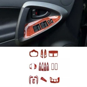 Interior Decoration Red Wood Grain 17Pcs For Toyota RAV4 2009-2012 Cover Trim - Picture 1 of 9