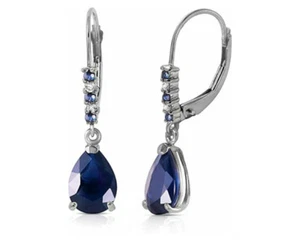 Pendientes de palanca de oro blanco liso de 14 K con diamantes y zafiros naturales - Imagen 1 de 4
