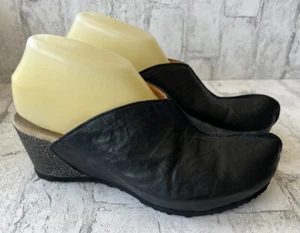 Think! Black Leather Clogs Cork Heel Platform Shoes Women Size 39 - Picture 1 of 8