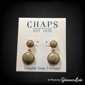 Chaps Semi-Precious Stone Drop Earrings Gold Tone Green & Red Cabochons - Picture 1 of 5