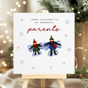 Christmas Card for Parents – Cute Snow Angels Design – Festive Xmas Card for Fam - Picture 1 of 4