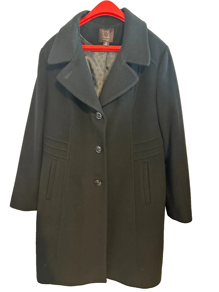 Abrigo Largo de Invierno Ann Klien Grueso Lana Cachemira Negro Talla 18 Excelente, Elegante Foto 1 de 4