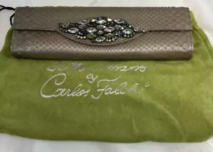 Pochette Carlos Falchi impreziosita pitone oro metallizzato nuova senza etichetta firmata RARA - Foto 1 di 11