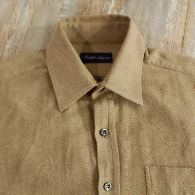 Ralph Lauren Purple Label Button Shirt Size M Flannel Mens cotton beige - Image 1 of 4