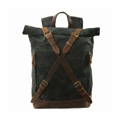 Handmade Waxed Canvas Leather Backpack - Image 1 of 4