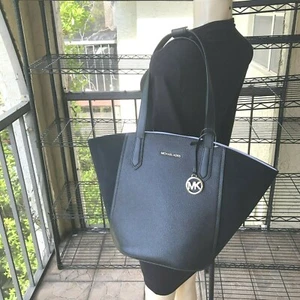 Michael Kors Ladies Large Leather Suede Shoulder Tote Bag Handbag Black Purse - Picture 1 of 12