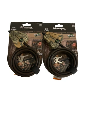 2 Master Lock 6Ft Python Adjustable Locking Cable Matching Key P155 Pair Camo - Image 1 of 4
