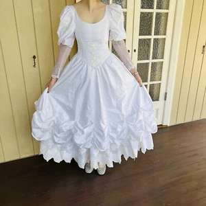 Vintage 80s Handmade Sz8 Taffeta Organza Embroidery Beaded Bo-Peep Princess - Picture 1 of 22